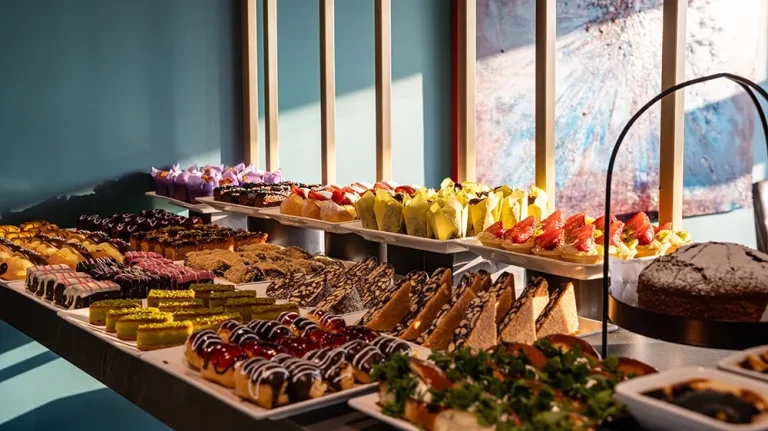 Catering servisi için hazırlanmış tatlı ve pasta büfesi
